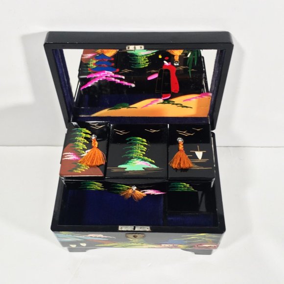 Vintage Desk Lamps Jewelry Wooden Inlay Boxes Trinkets Glass Screening Paravan - Picture 13 of 15